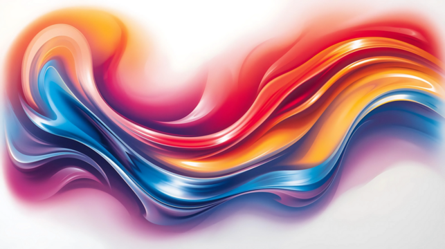 Abstract colorful gradient wave background with flowing glossy ribbons in blue red orange and purple tones, dynamic vibrant fluid motion design for modern art decor