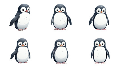 Obraz premium Set of cute penguins cartoon animals collection isolated on white background