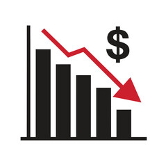 Declining Bar Graph Icon – Economic Downturn, Loss & Negative Trend Vector.