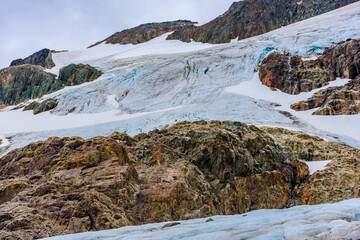 Tranquil iceberg lagoon with drifting ice blocks framed by the vast Patagonian glacier backdrop © Jose