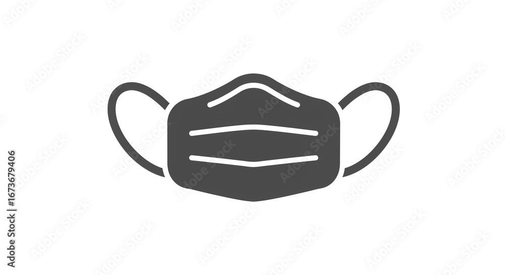 Aufkleber a gray face mask with ear loops and horizontal lines on a white background in a simple vector style