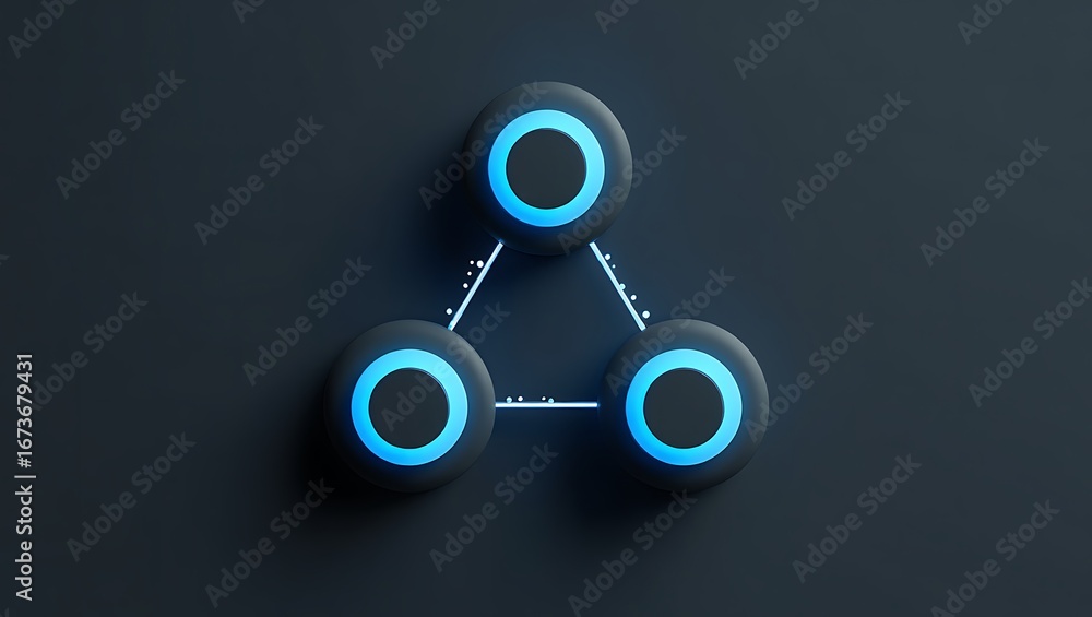 Aufkleber digital network structure connecting three glowing blue nodes abstract concept