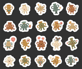 Vase character set in scandinavian style with various adorable poses holding book, balloon, flower, heart, and enjoying festive activities for your creative holiday projects