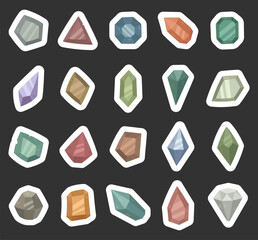 Precious stone set in scandinavian style with various gem shapes faceted polished luxury mineral jewelry objects for your illustration and creative designs projects