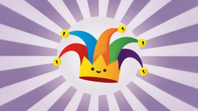 Colorful Jester Hat with Smiling Mascot Carnival and April Fools Fun Graphic