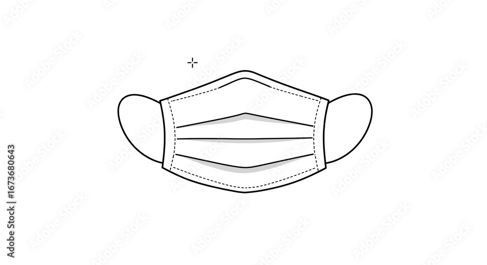 Poster a simple line drawing of a white surgical mask with ear loops on a plain white background design ima
