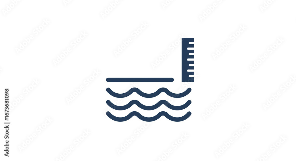 Poster a simple icon showing a diving board over water with a depth gauge next to the diving board edge