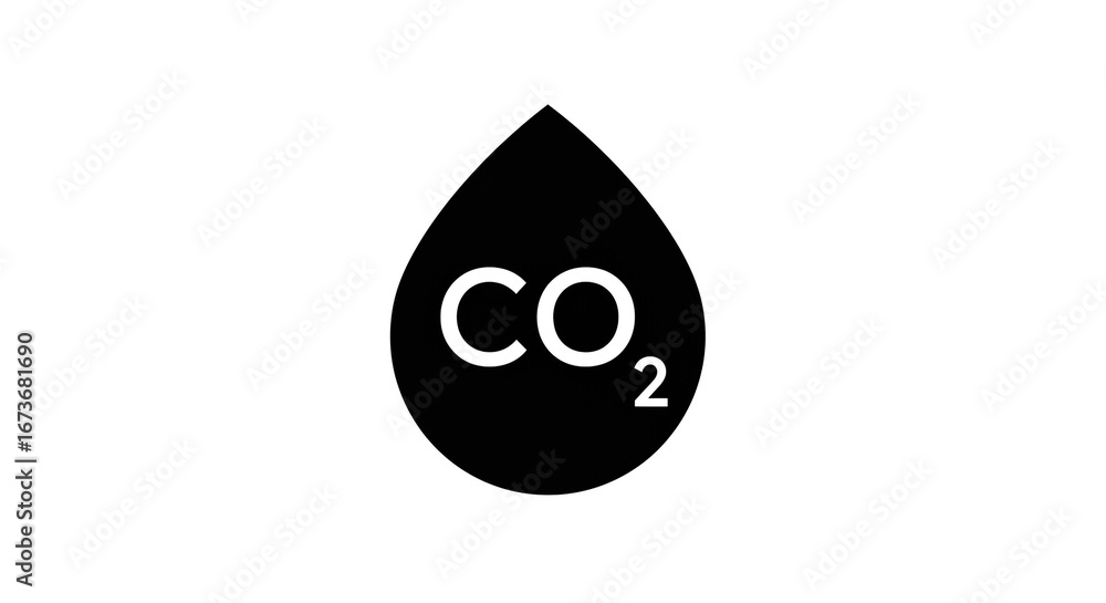 Aufkleber a black drop with the chemical formula co subscript two inside on a white background in simple style