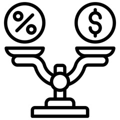 Balance Rate Outline Icon Design Vector - Scale with percentage and dollar, representing financial balance, rate comparison, or value judgment