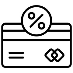 Card Rate Outline Icon Design Vector - Credit card with percentage symbol, representing card discount, cashback, or interest rate