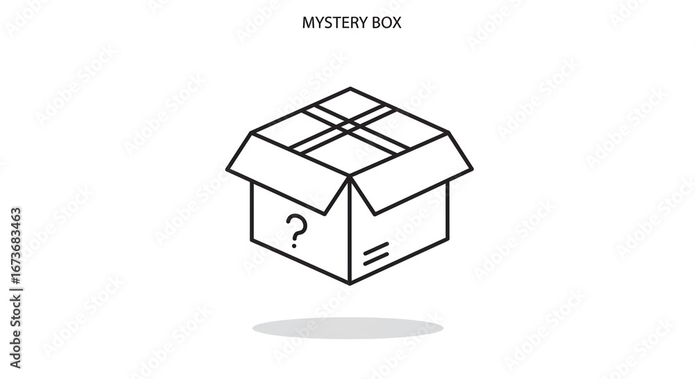Aufkleber a simple line drawing of a mystery box with a question mark on the side and a shadow underneath it