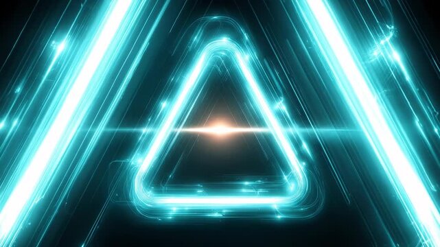 Abstract design with teal and white glowing lines forming triangles - Powered by Adobe