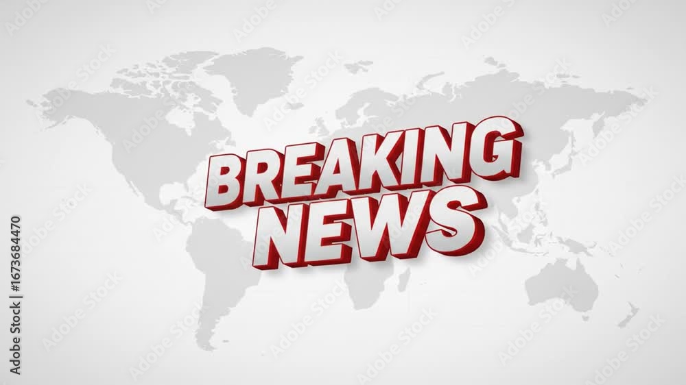 Poster announcing breaking news on world map background for informational content