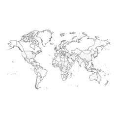 Detailed Gray-Scale World Map with Country Borders