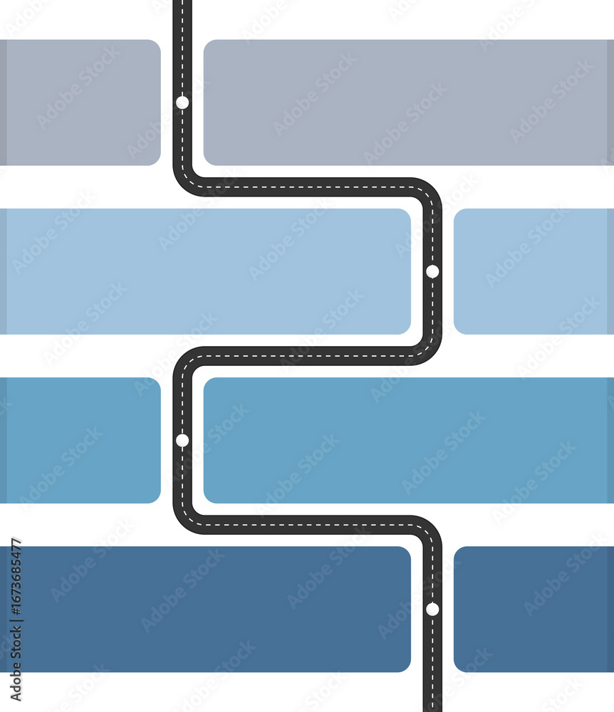 Poster vertical timeline infographics template with road with four elements for dates and text
