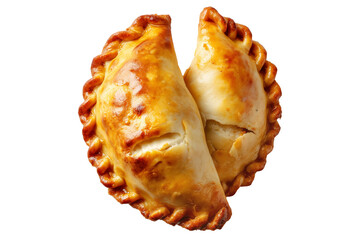 Argentina and Uruguay empanadas stacked in a pyramid, golden baked crust, meat and potato filling, isolated on white transparent background, concept of traditional South American Cuisine