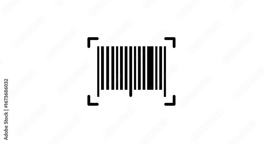 Poster a simple black and white image of a barcode with corner brackets on a plain white background view