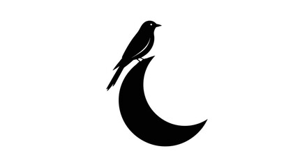 Silhouette of a small bird perched on a crescent moon.