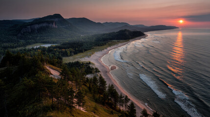 Fototapeta premium witness breathtaking sunrise over great lakes in michigan where nature unfolds in magnificent harmony
