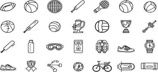 Fototapeta premium school children Sports Equipment and Fitness Icons with Balls, Bats, Bikes, and Trophies for Active Lifestyle, tropie,soccer and many more vector illustration 