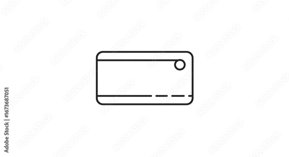 Poster a simple line drawing of a rectangular card with rounded corners and a small circle in the corner