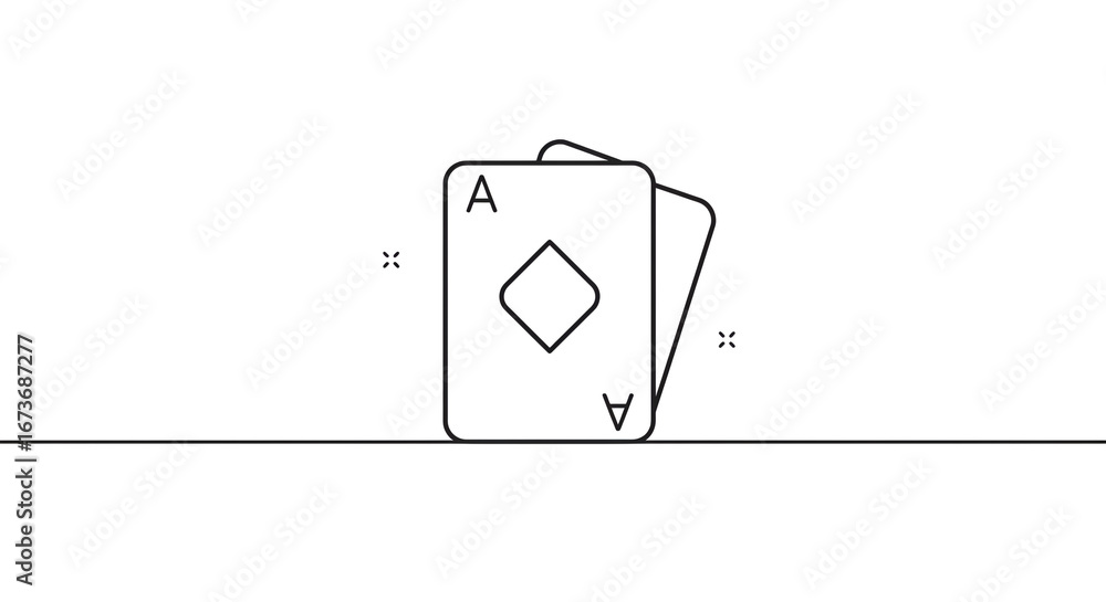 Poster a minimalist line drawing of two playing cards with the ace of diamonds visible on the front card