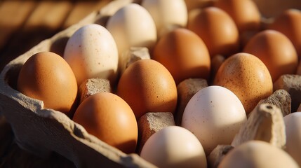 Farm Fresh Eggs: Carton of Brown and White Chicken Eggs