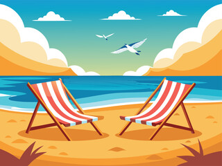 Minimal Summer Landscape with Ocean and Seagull