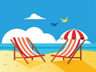 Summer Holiday Banner with Striped Deck Chairs