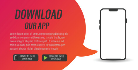 Download our app for mobile phone. Mockup smartphone with empty screen for your app. Advertising banner for downloading mobile app.