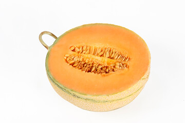 Half melon on a white background