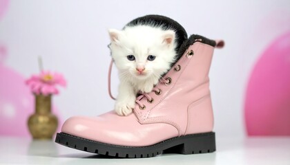 Cute kitten in pink boot