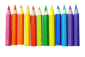 A vibrant array of colored pencils arranged neatly, showcasing a spectrum of colors, ready for artistic expression and creativity isolated on transparent background