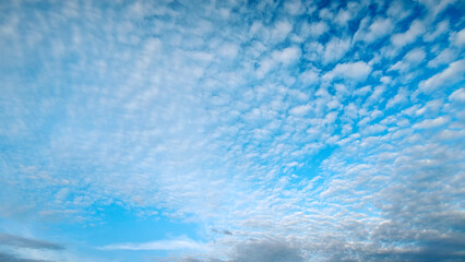 clear blue sky covered with small white clouds