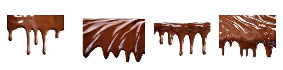 Set of chocolate dripping isolated on transparent background