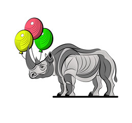 Funny Rhino with Party Balloons