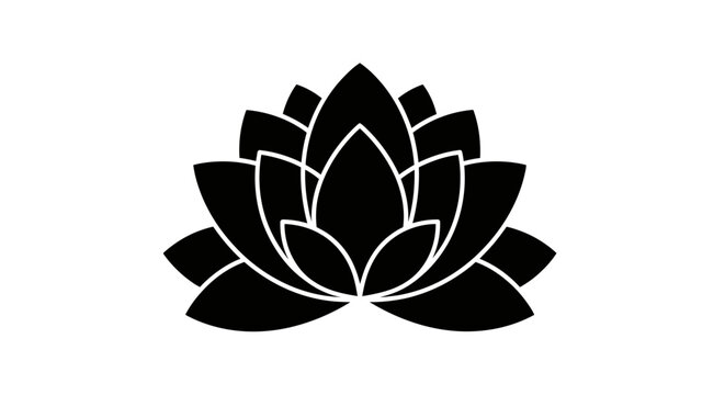 Stylized Black Lotus Flower Icon Silhouette.