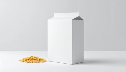 Milk Carton and Cereal: A crisp, isolated shot of a milk carton beside a colorful serving of cereal. A concept of breakfast and food concept. 