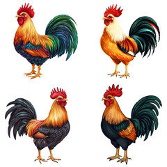 Rooster in a vector style, isolated white background