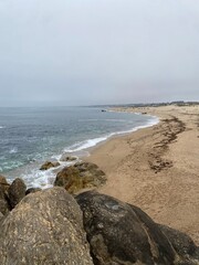 Ocean shoreline on a foggy day