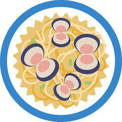 Italian-style seafood pasta with mussels in shells.