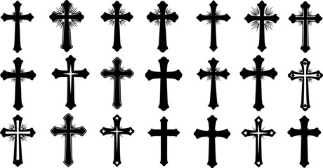 Black Christian Cross Silhouette Collection with Religious Symbols
