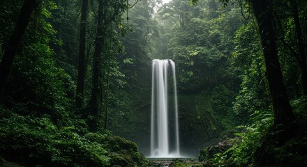 Serene Waterfall Cascading Through Lush Rainforest