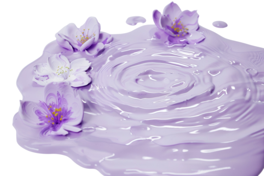 Delicate lavender blooms floating on rippling water, creating a serene moment of tranquility in soft hues at dawn isolated on transparent background - Powered by Adobe