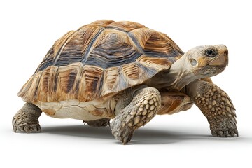 Obraz premium Tortoise walking isolated on clean white background