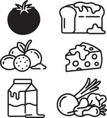 Fototapeta premium Spoiled Food Outline Icon Pack – Moldy Ingredients, Rotten Produce, and Food Waste