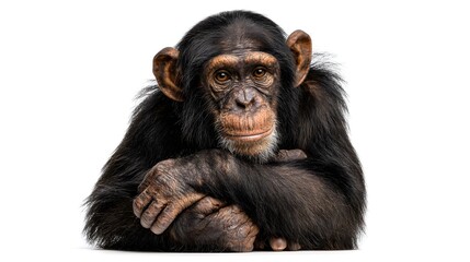 Fototapeta premium Chimpanzee sitting isolated on white background