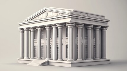 Obraz premium Stylized neoclassical architecture, digital rendering with symmetrical columnar facade