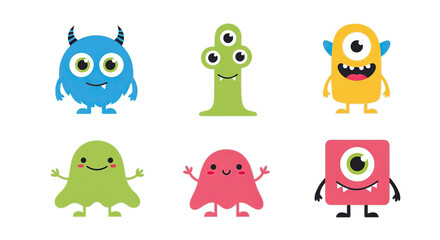 Fototapeta premium Collection of Six Colorful Cartoon Monsters with Various Shapes and Expressions on Transparent Background