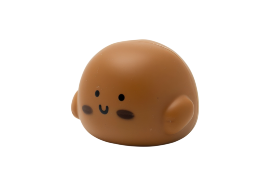 Cute, rounded figure with cheerful expression relaxing on a clean, white surface during a bright, sunny day at home isolated on transparent background